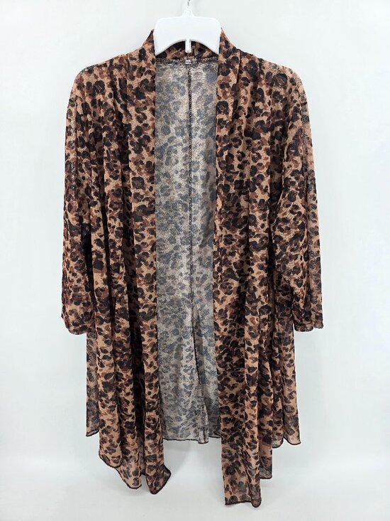 Source Unknown Sweaters - Brown Leopard Print Sheer Mesh Open Cardigan – Size 1X – Long Sleeve
